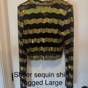 Source Unknown Black and Gold Sequin Blouse